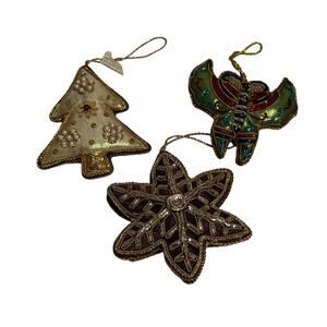 Christmas Tree Ornaments Hand Stitched Embellished Beaded Sequins